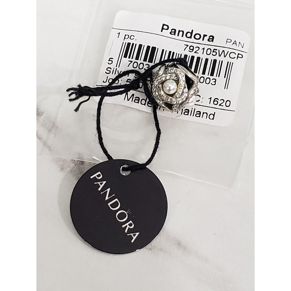 Retired Pandora Luminous Love Knot Pearl CZ Charm 792105WCP Sterling Silver